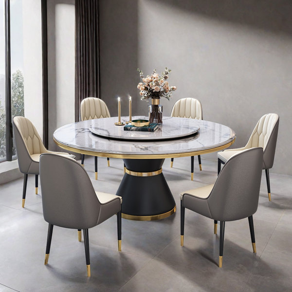 Everly Quinn Cleavon Marble Top Pedestal Dining Set Wayfair